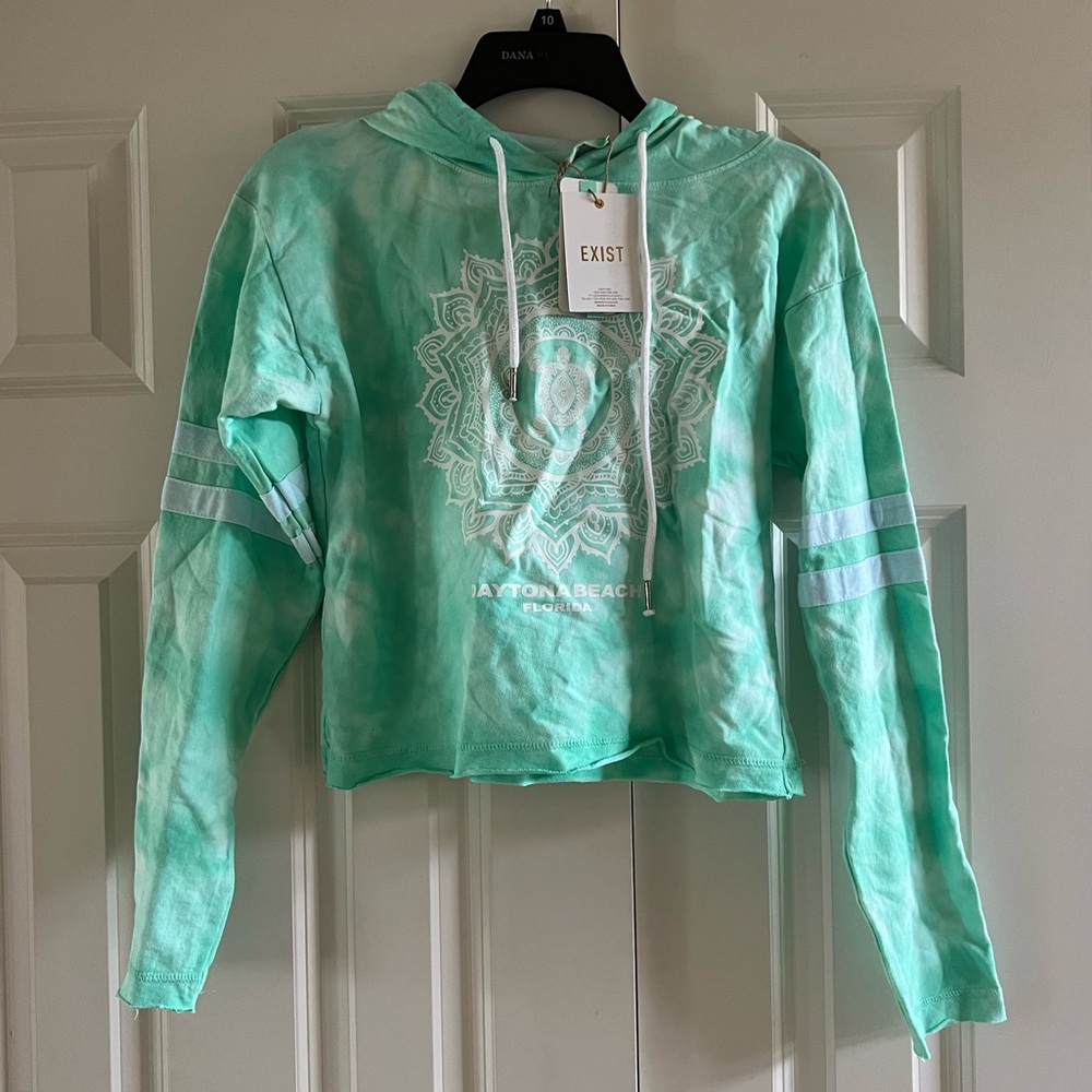 Exist Girls Sea Foam Green Daytona Beach Crop Hoodie Size Medium